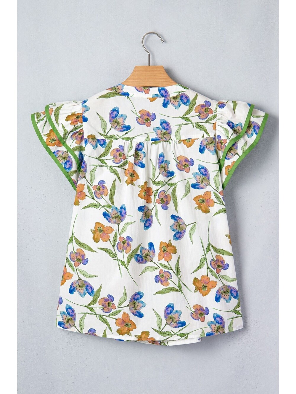 Women's Floral Print Ruffle Sleeve Blouse - Picture 6 of 9